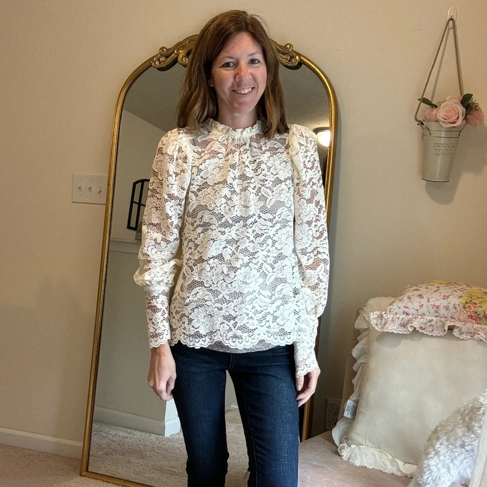 By the river lace button back top